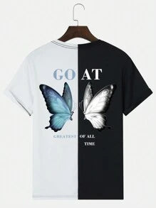 Men Butterfly & Slogan Graphic Two Tone Tee