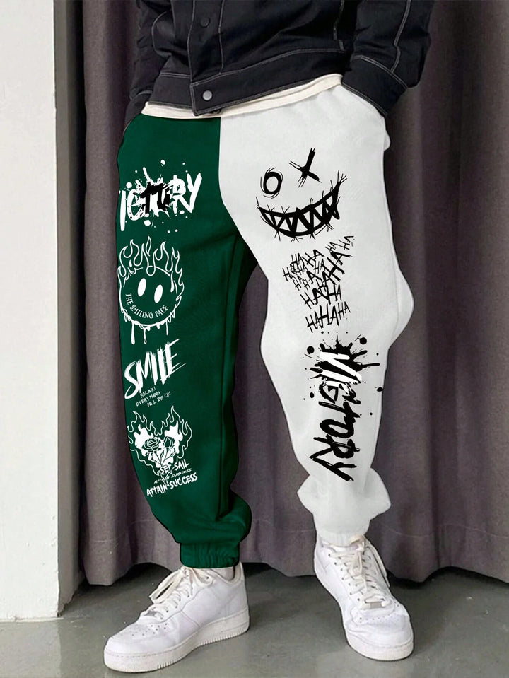 EMRG  Plus Cartoon &amp; Letter Graphic Two Tone Sweatpants - DUVAL