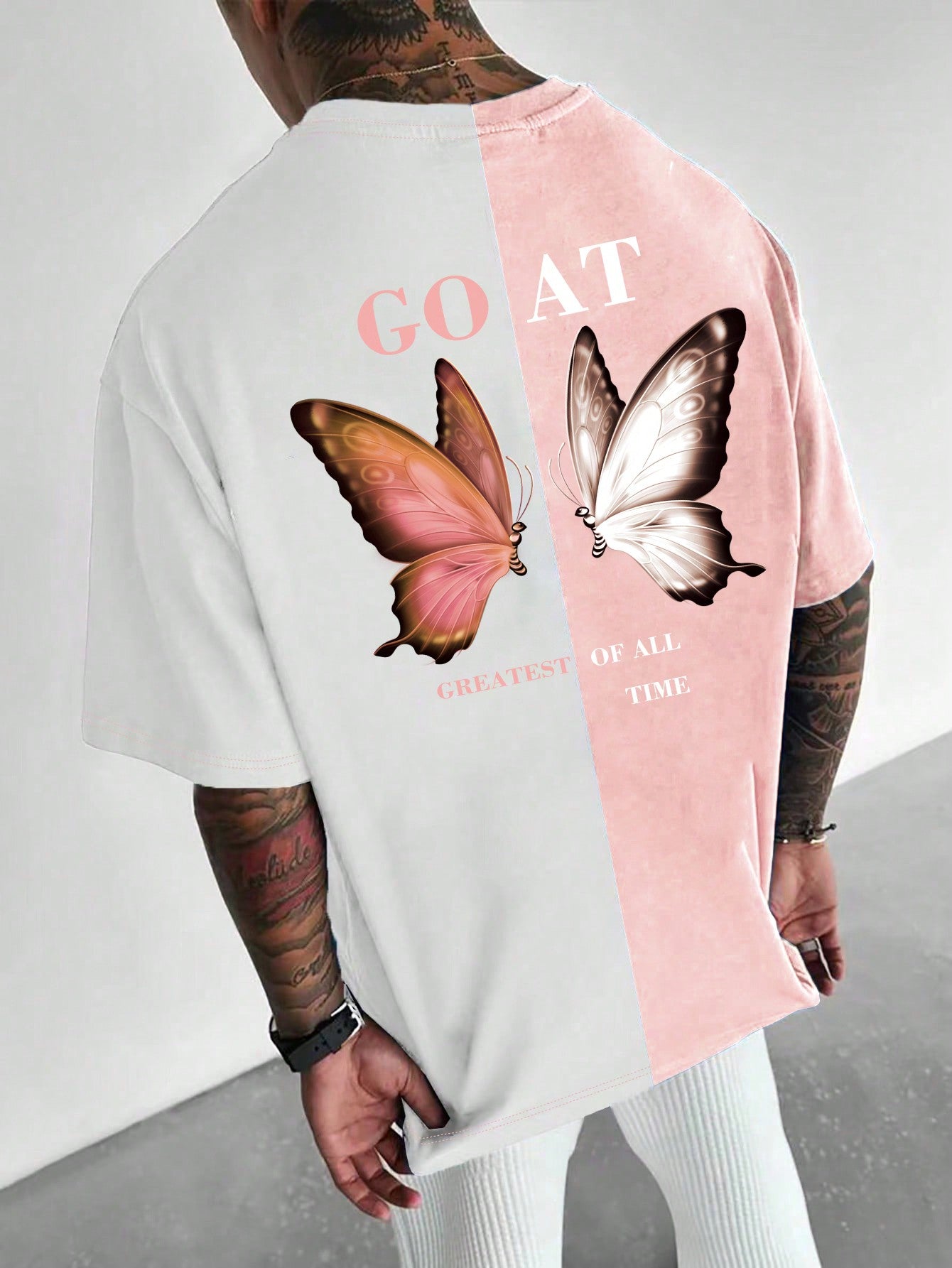 Men Butterfly & Slogan Graphic Two Tone Tee