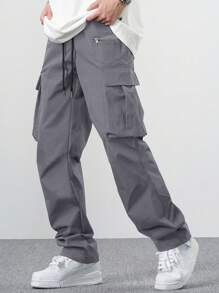 EMRG Men Flap Pocket Side Drawstring Waist Cargo Pants