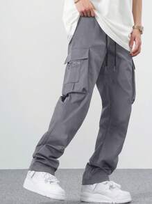 EMRG Men Flap Pocket Side Drawstring Waist Cargo Pants