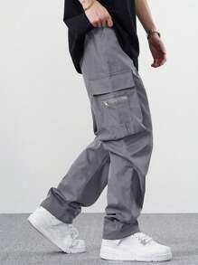 EMRG Men Flap Pocket Side Drawstring Waist Cargo Pants