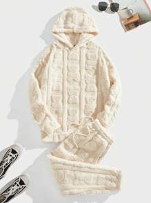 Homme  Bear Embossed Hoodie &amp; Drawstring Waist Sweatpants - DUVAL
