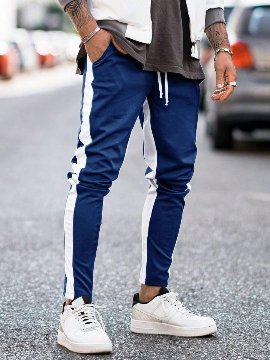 Men Contrast Panel Drawstring Sweatpants