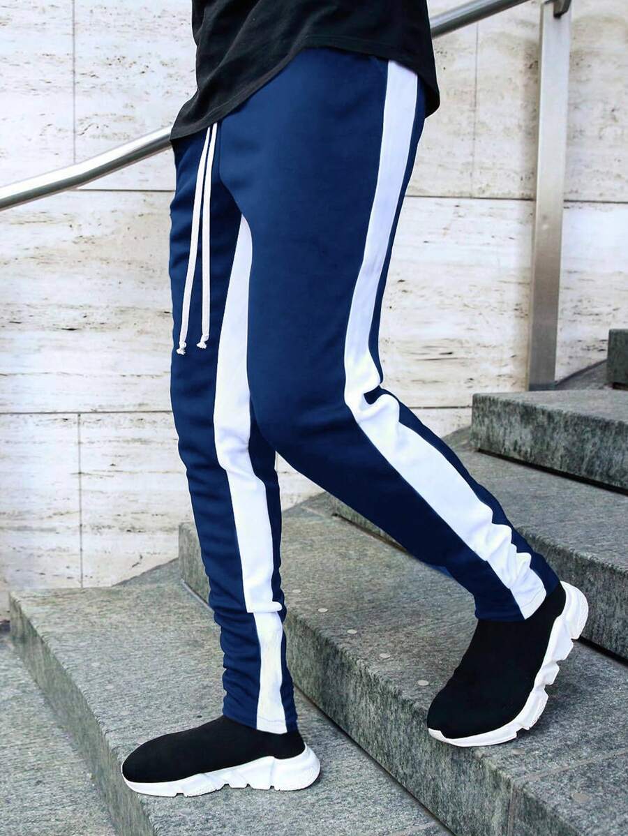 Men Contrast Panel Drawstring Sweatpants