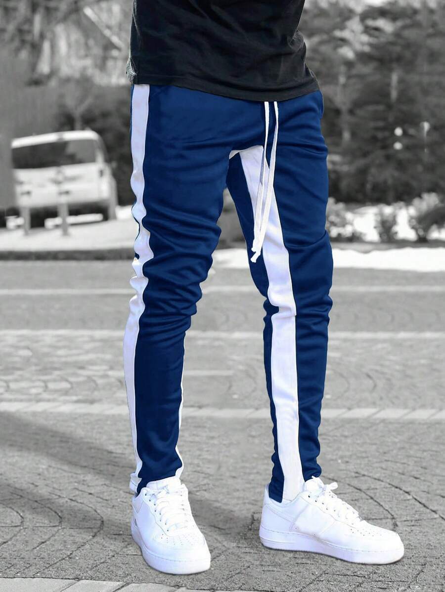 Men Contrast Panel Drawstring Sweatpants