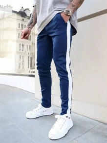 Men Contrast Panel Drawstring Sweatpants