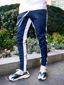 Men Contrast Panel Drawstring Sweatpants