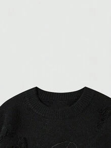 Men Letter Pattern Distressed Sweater