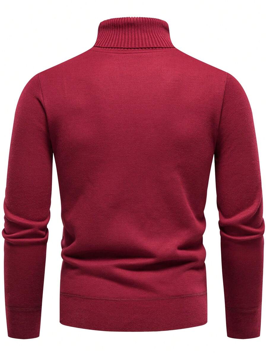 Homme Men Solid Turtleneck Thermal Lined Sweater