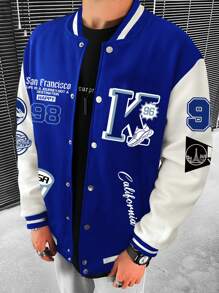 EMRG Men Letter Graphic Two Tone Varsity Jacket