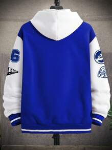 EMRG Men Letter Graphic Two Tone Varsity Jacket