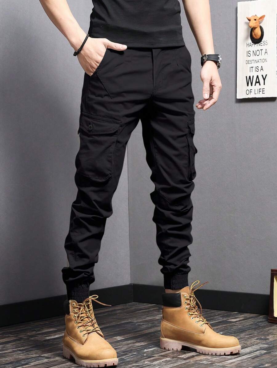 Men Flap Pocket Side Cargo Pants