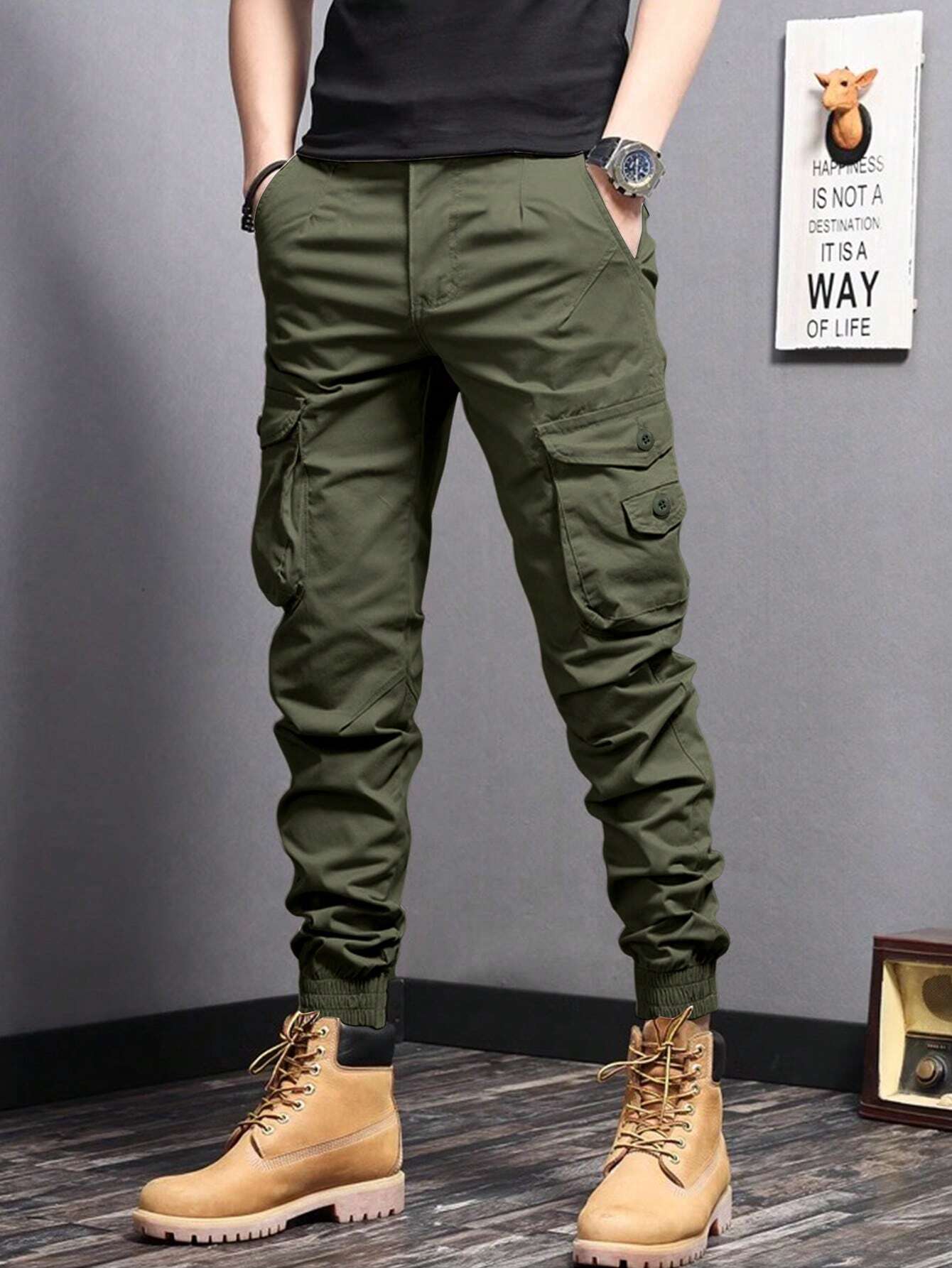 Men Flap Pocket Side Cargo Pants