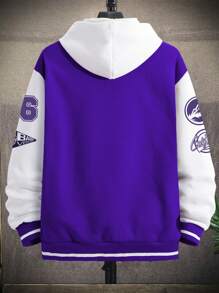 EMRG Men Letter Graphic Two Tone Varsity Jacket