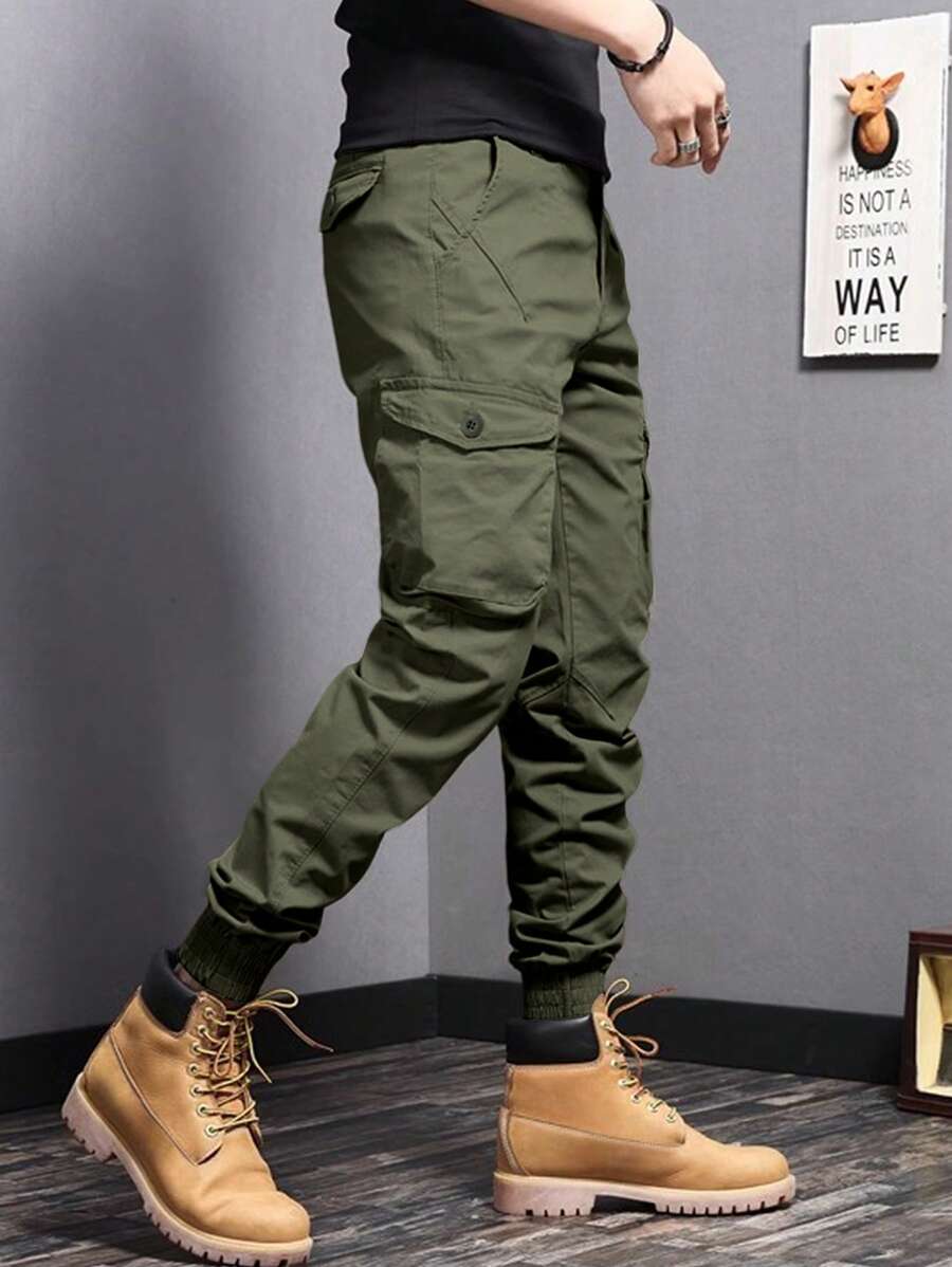 Men Flap Pocket Side Cargo Pants