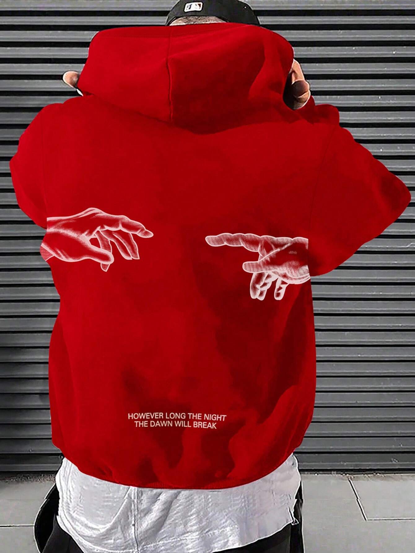 EMRG Men Slogan & Hand Graphic Drop Shoulder Drawstring Hoodie