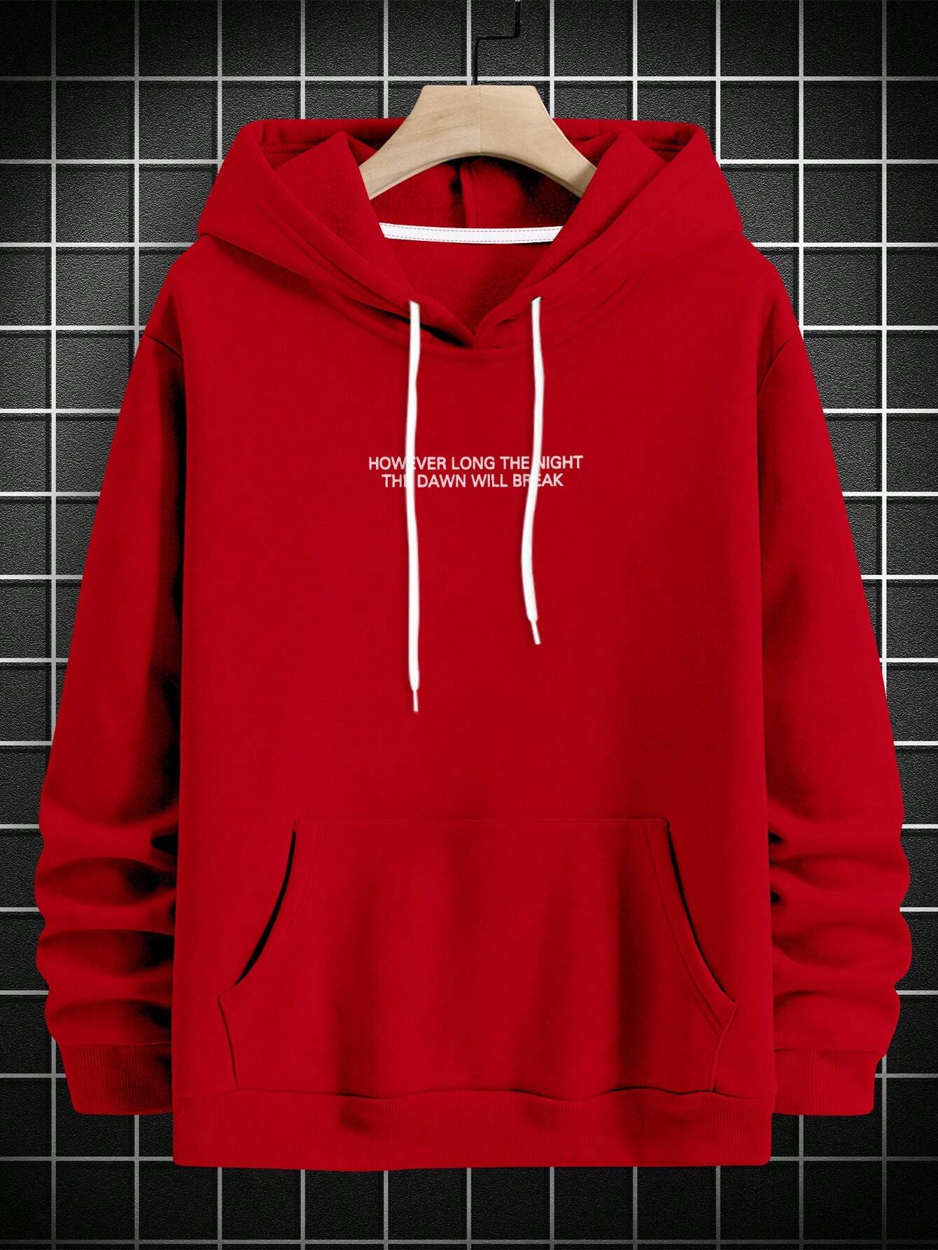 EMRG Men Slogan & Hand Graphic Drop Shoulder Drawstring Hoodie