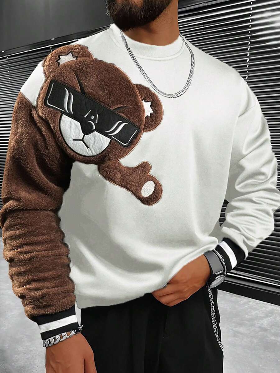 EMRG  Round Neck Sweatshirt, With Bear Embroidery