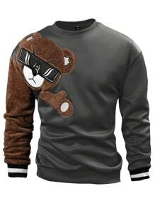 EMRG  Round Neck Sweatshirt, With Bear Embroidery