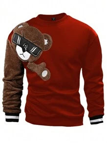 EMRG  Round Neck Sweatshirt, With Bear Embroidery