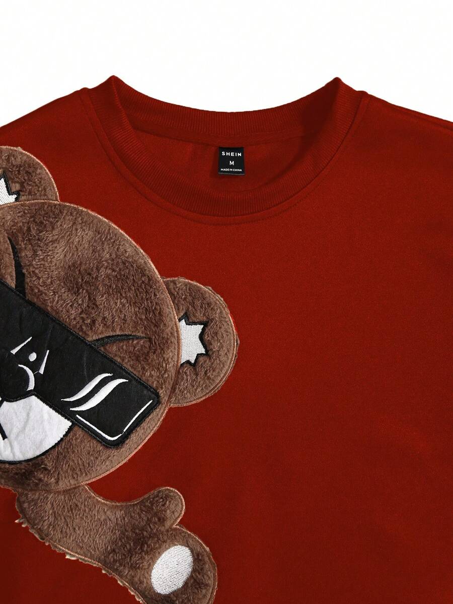 EMRG  Round Neck Sweatshirt, With Bear Embroidery