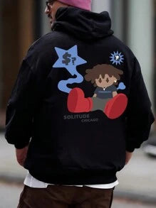 Cartoon & Slogan Graphic Hoodie - DUVAL