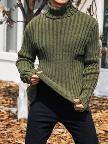 Homme Men Plus Solid Turtleneck Ribbed Knit Sweater