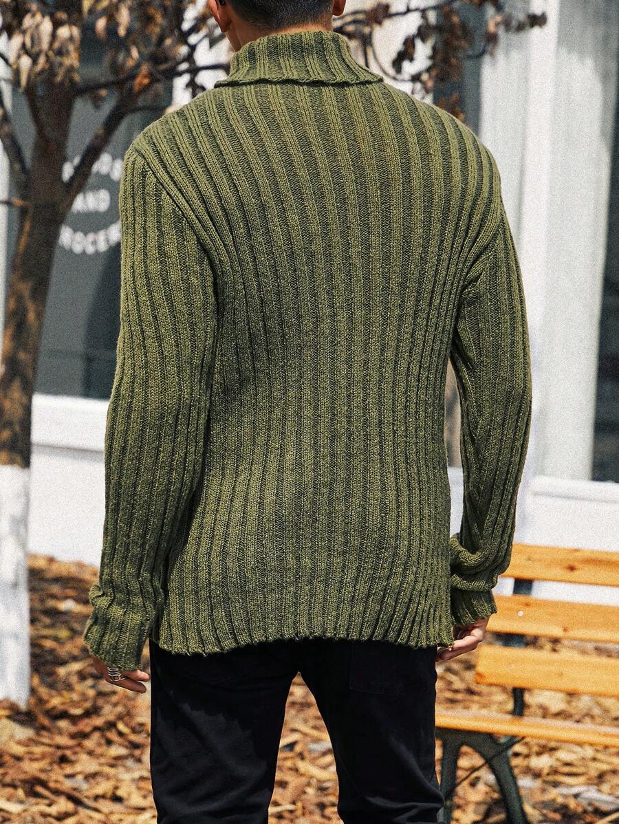 Homme Men Plus Solid Turtleneck Ribbed Knit Sweater