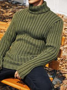 Homme Men Plus Solid Turtleneck Ribbed Knit Sweater