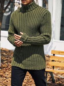 Homme Men Plus Solid Turtleneck Ribbed Knit Sweater