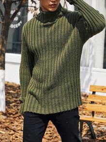 Homme Men Plus Solid Turtleneck Ribbed Knit Sweater