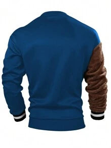 EMRG Sweat-shirt col rond pour homme, avec broderie ours 