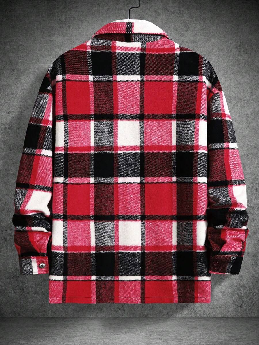Homme  Plaid Print Flap Pocket Drop Shoulder Jacket - DUVAL
