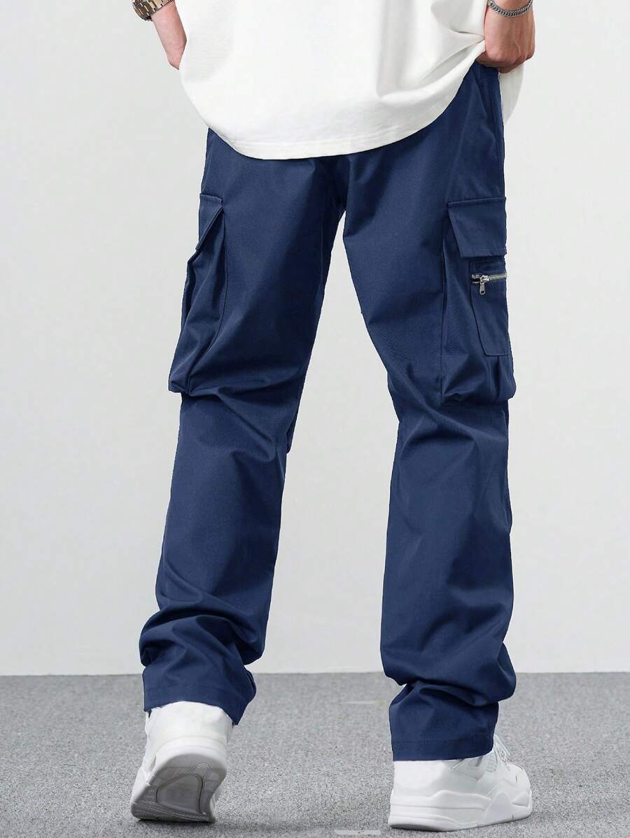 EMRG Men Flap Pocket Side Drawstring Waist Cargo Pants