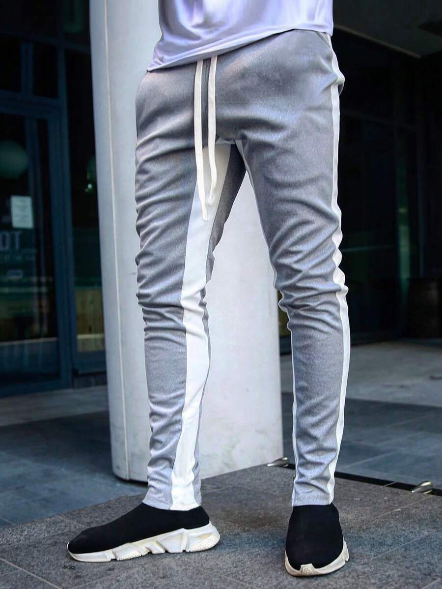 Men Contrast Panel Drawstring Sweatpants