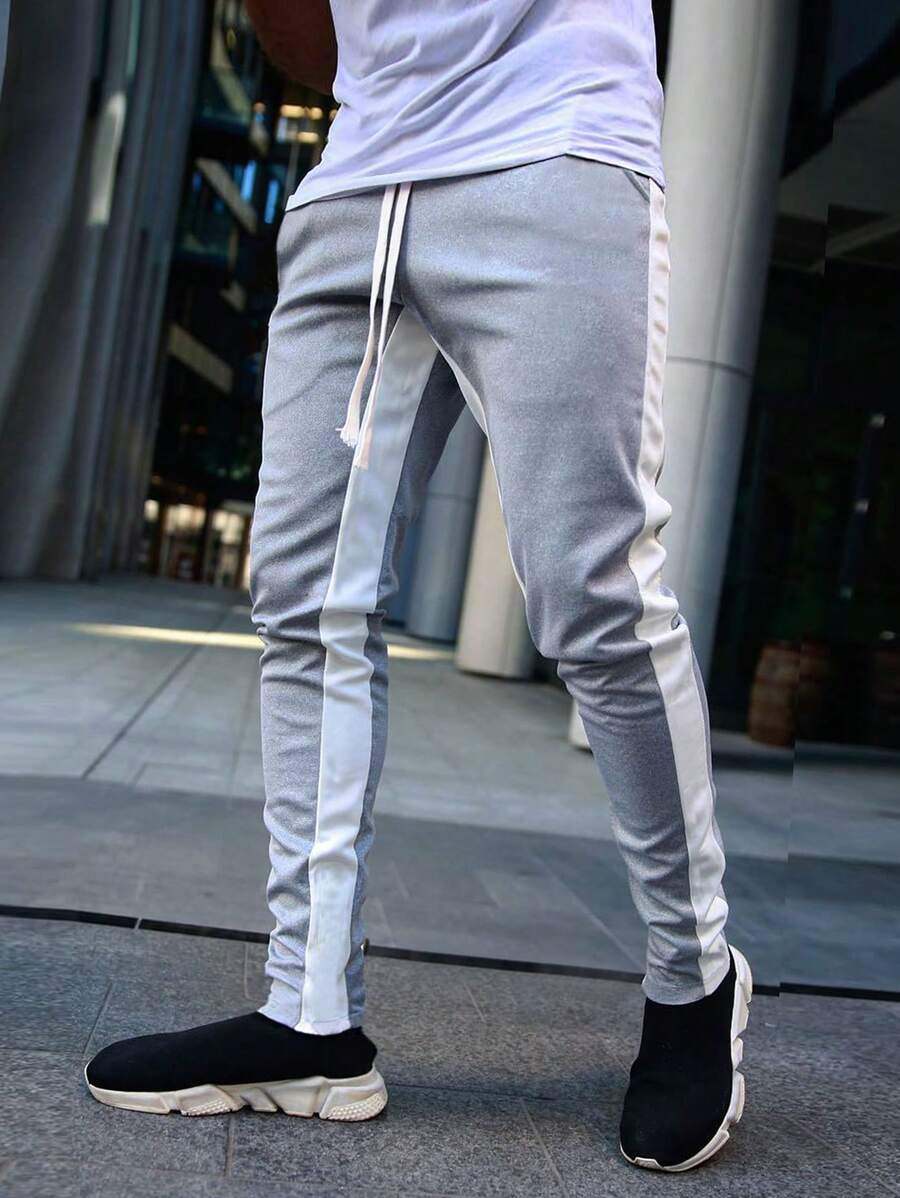 Men Contrast Panel Drawstring Sweatpants