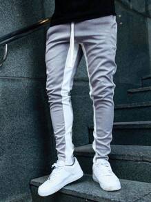 Men Contrast Panel Drawstring Sweatpants