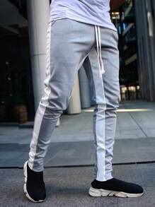 Men Contrast Panel Drawstring Sweatpants