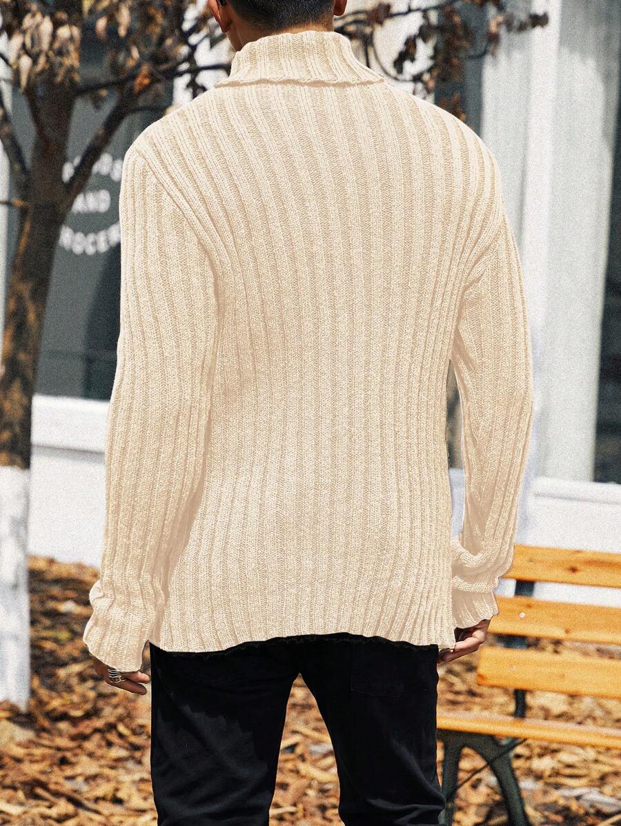 Homme Men Plus Solid Turtleneck Ribbed Knit Sweater