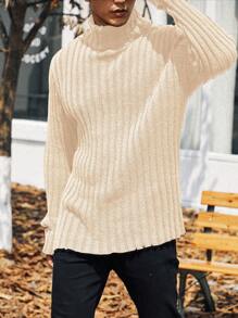 Homme Men Plus Solid Turtleneck Ribbed Knit Sweater