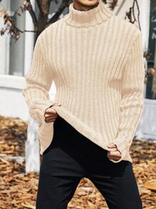 Homme Men Plus Solid Turtleneck Ribbed Knit Sweater