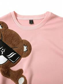 EMRG  Round Neck Sweatshirt, With Bear Embroidery