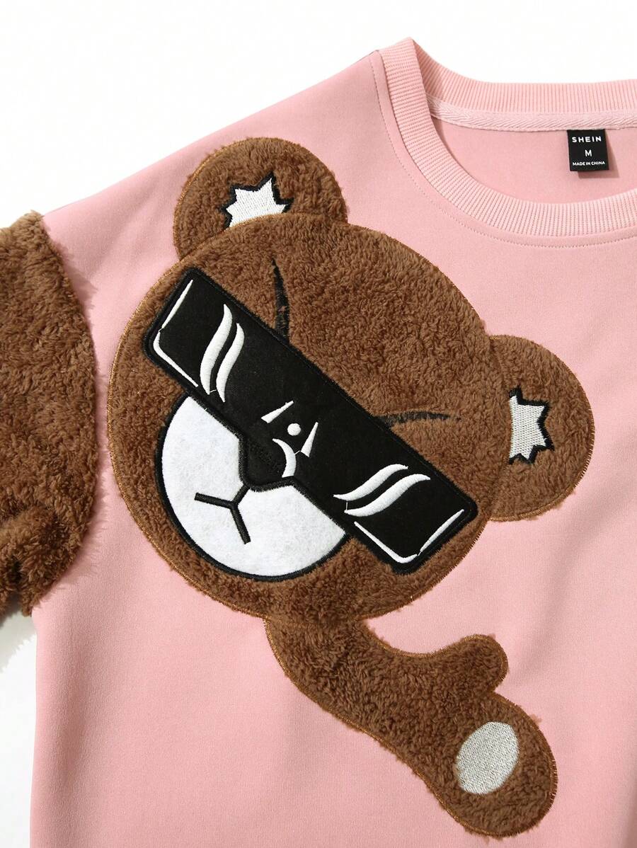 EMRG  Round Neck Sweatshirt, With Bear Embroidery