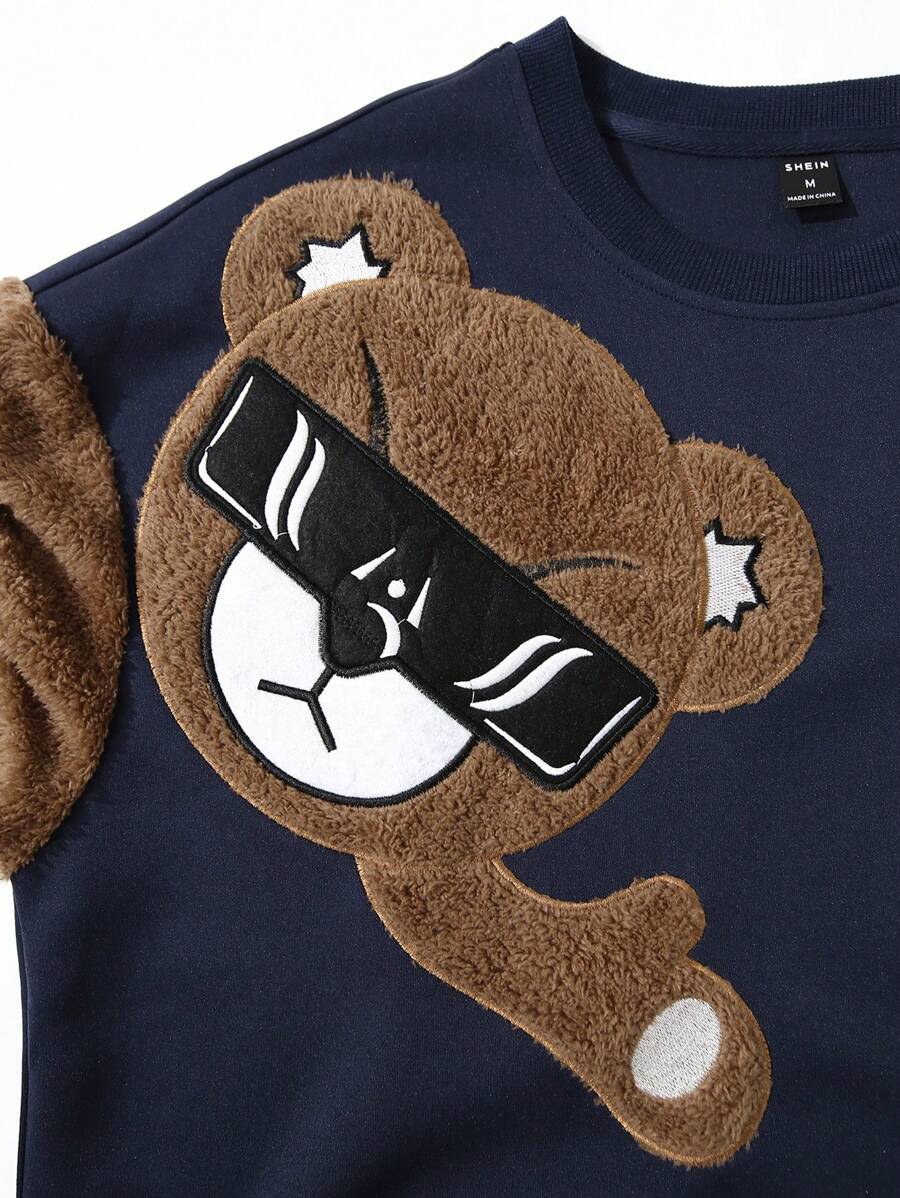 EMRG  Round Neck Sweatshirt, With Bear Embroidery