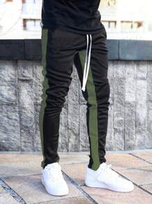 Men Contrast Panel Drawstring Sweatpants