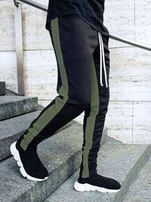 Men Contrast Panel Drawstring Sweatpants