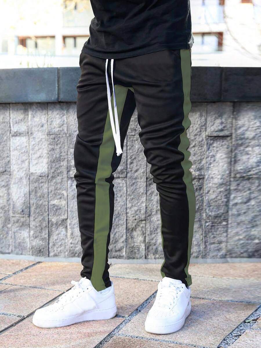 Men Contrast Panel Drawstring Sweatpants