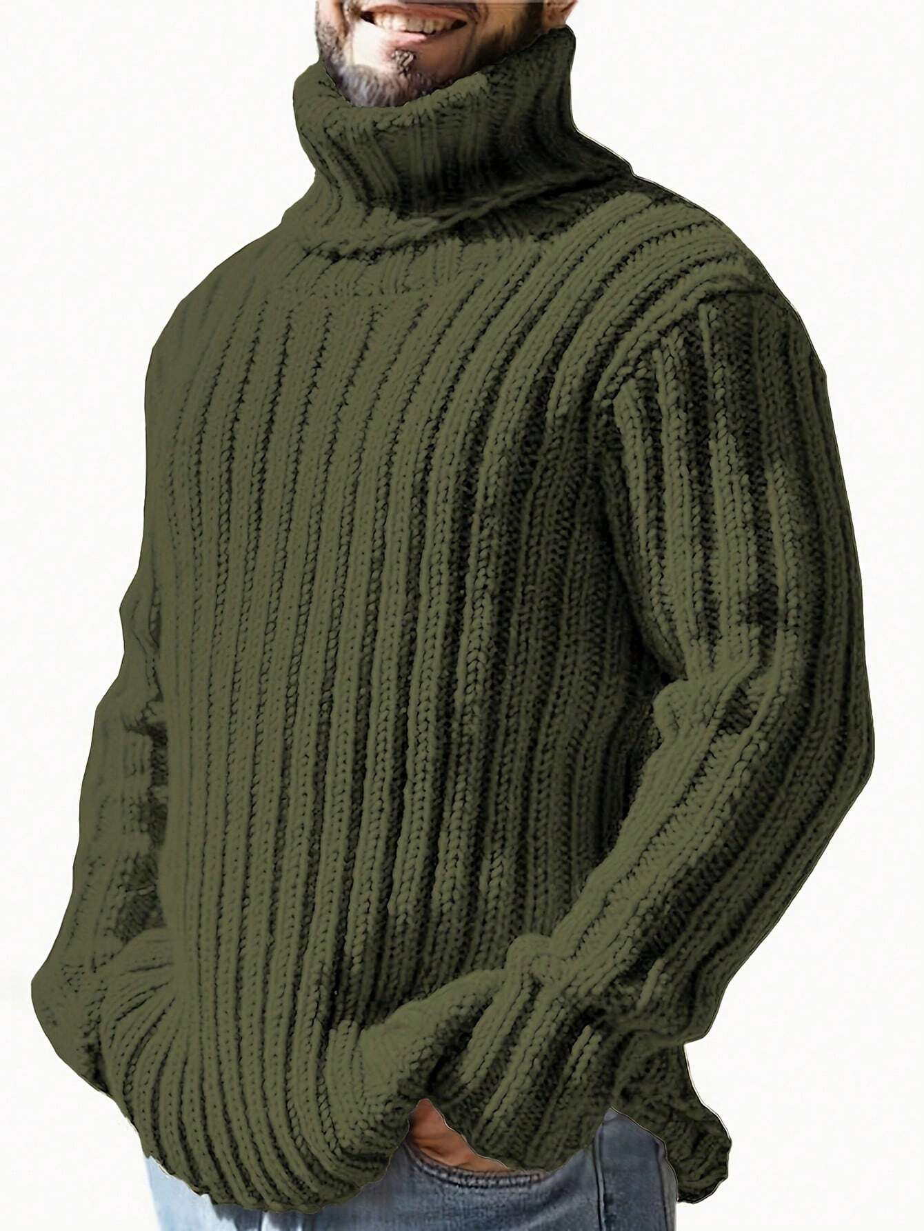 Homme Men Plus Solid Turtleneck Ribbed Knit Sweater