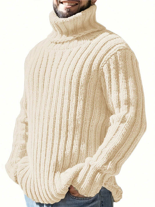 Homme Men Plus Solid Turtleneck Ribbed Knit Sweater